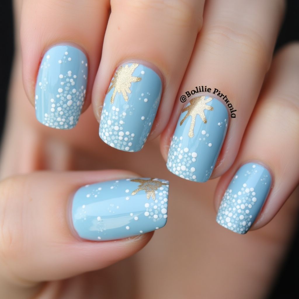 Sky Blue Dotting Nail Design