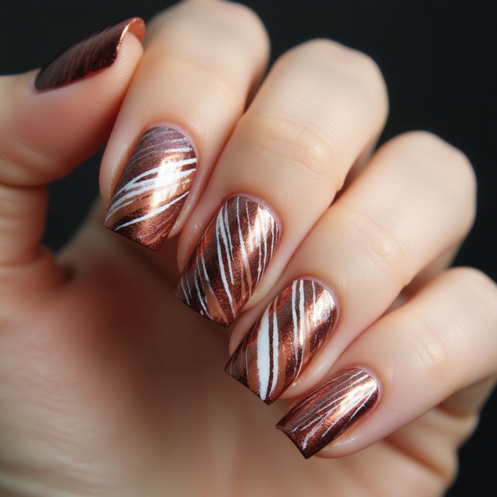 Copper Stripes And Lines Nail Design