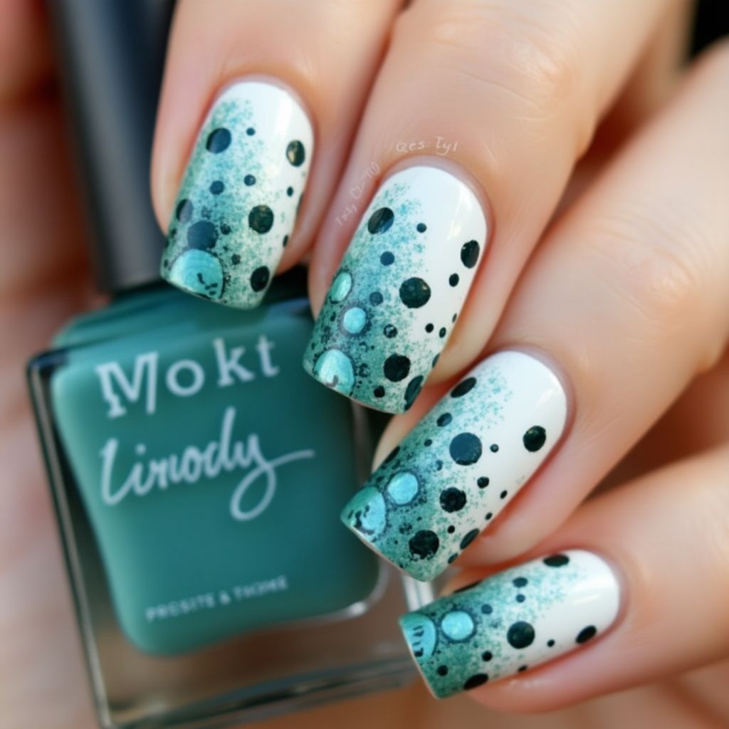Teal Dotting Nail Design