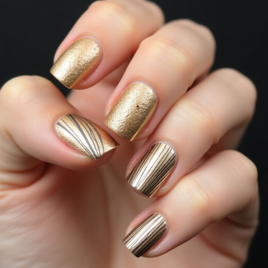 Gold Stripes And Lines Nail Design