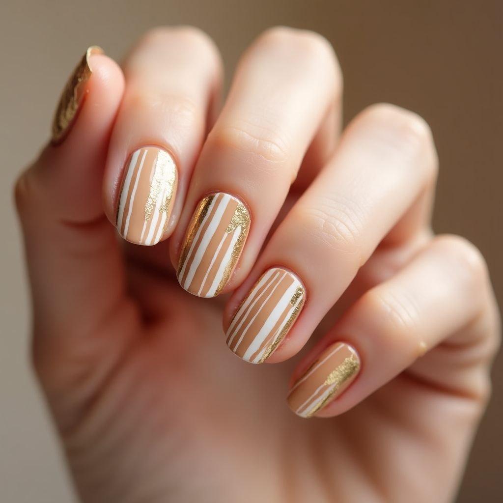 Tan Stripes And Lines Nail Design