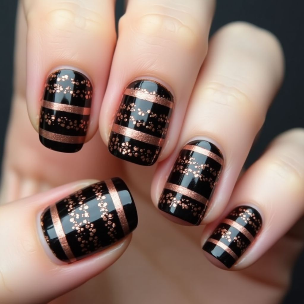 Copper Stripes And Lines Nail Design