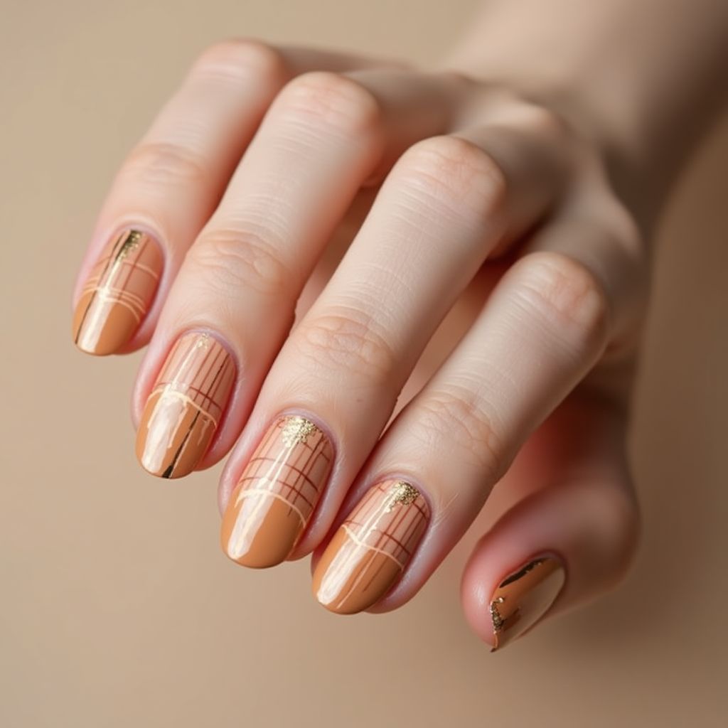 Tan Stripes And Lines Nail Design