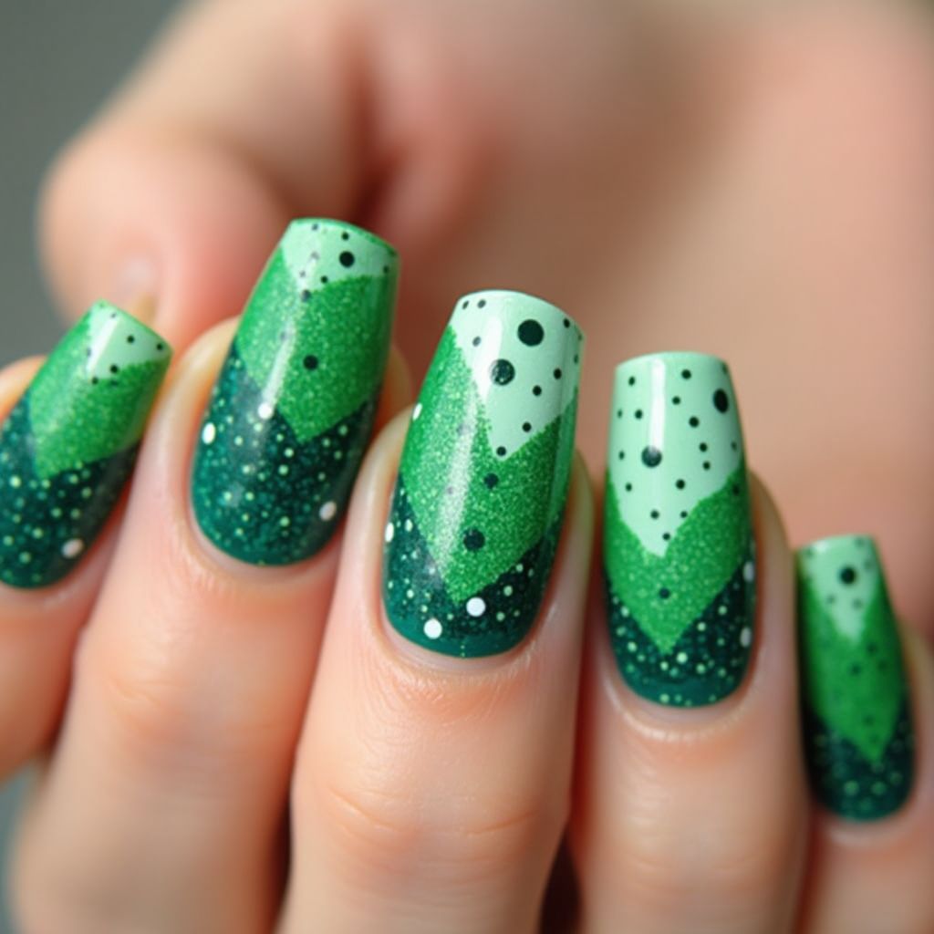 Green Dotting Nail Design