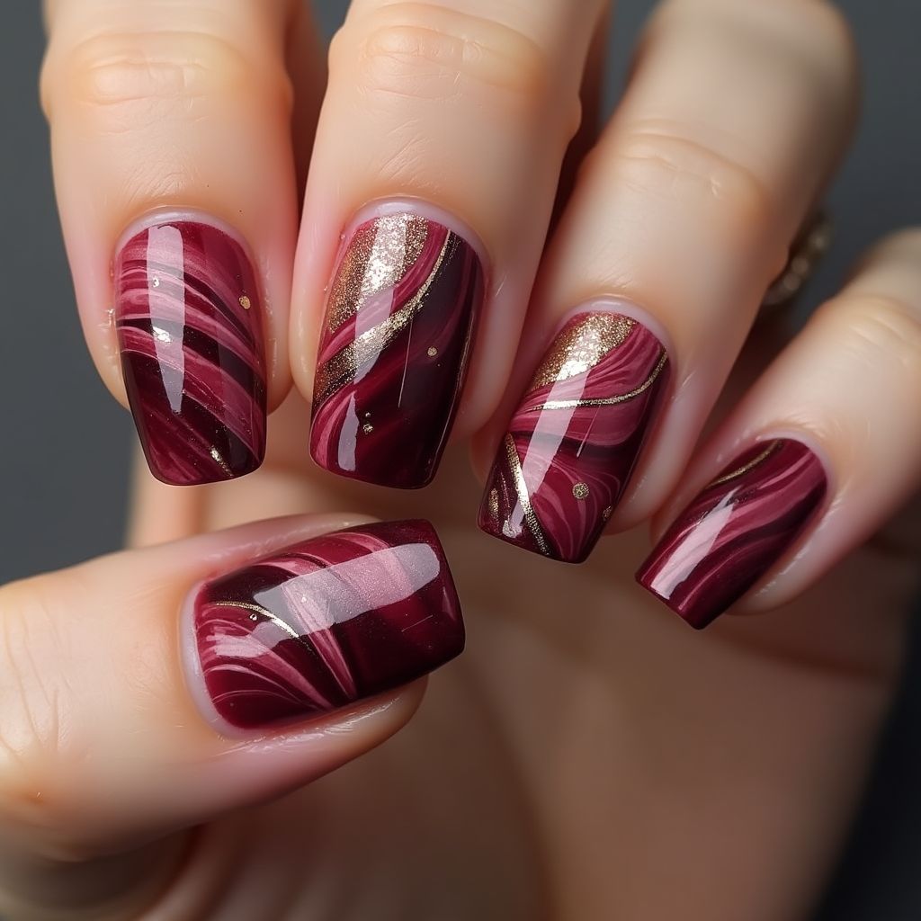 Wine Water marbling Nail Design