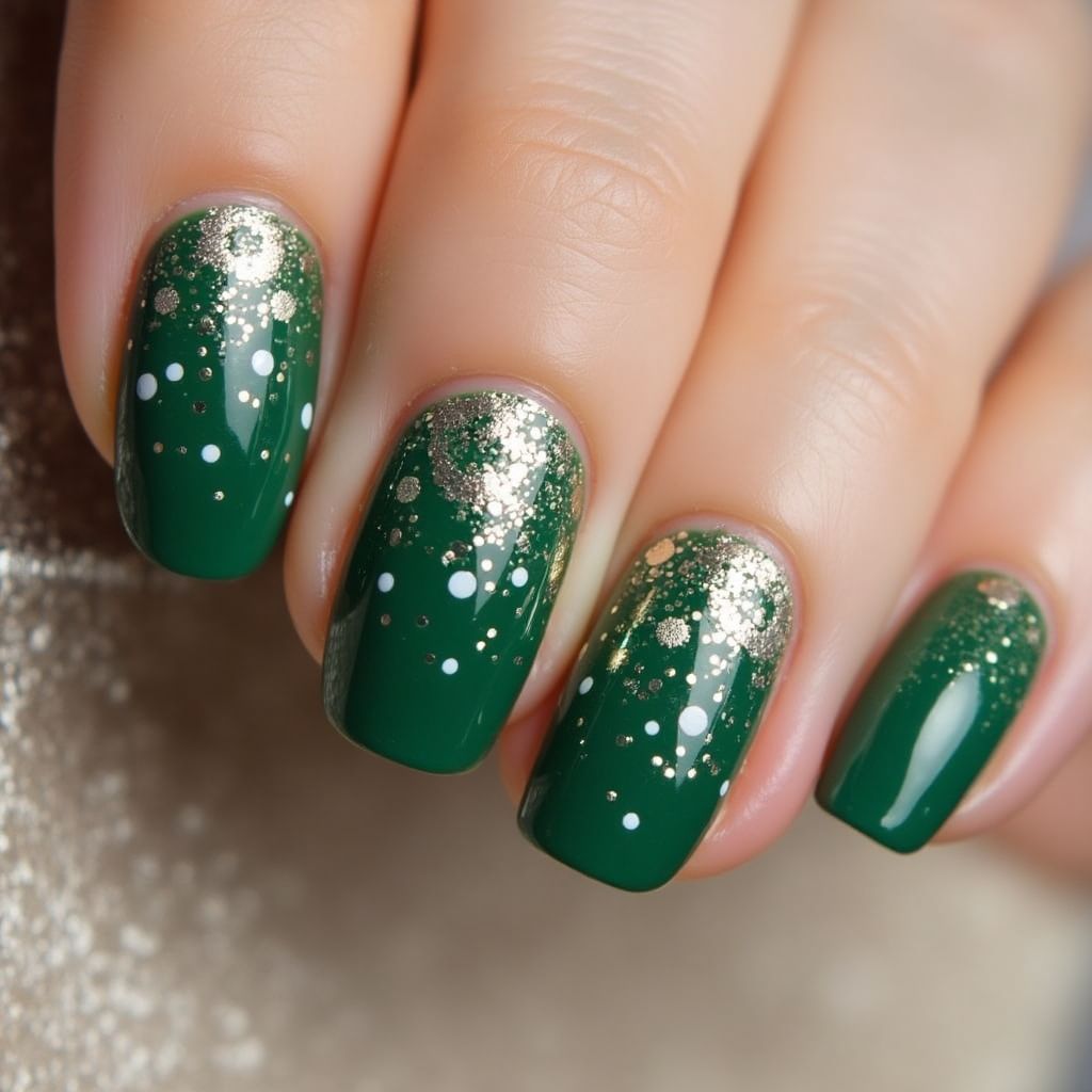 Emerald Green Dotting Nail Design