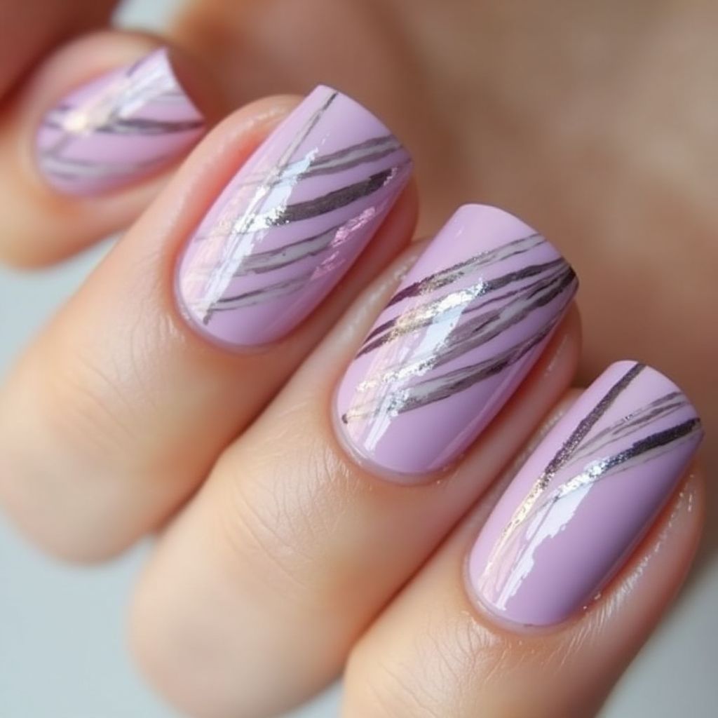 Pastel Purple Stripes And Lines Nail Design