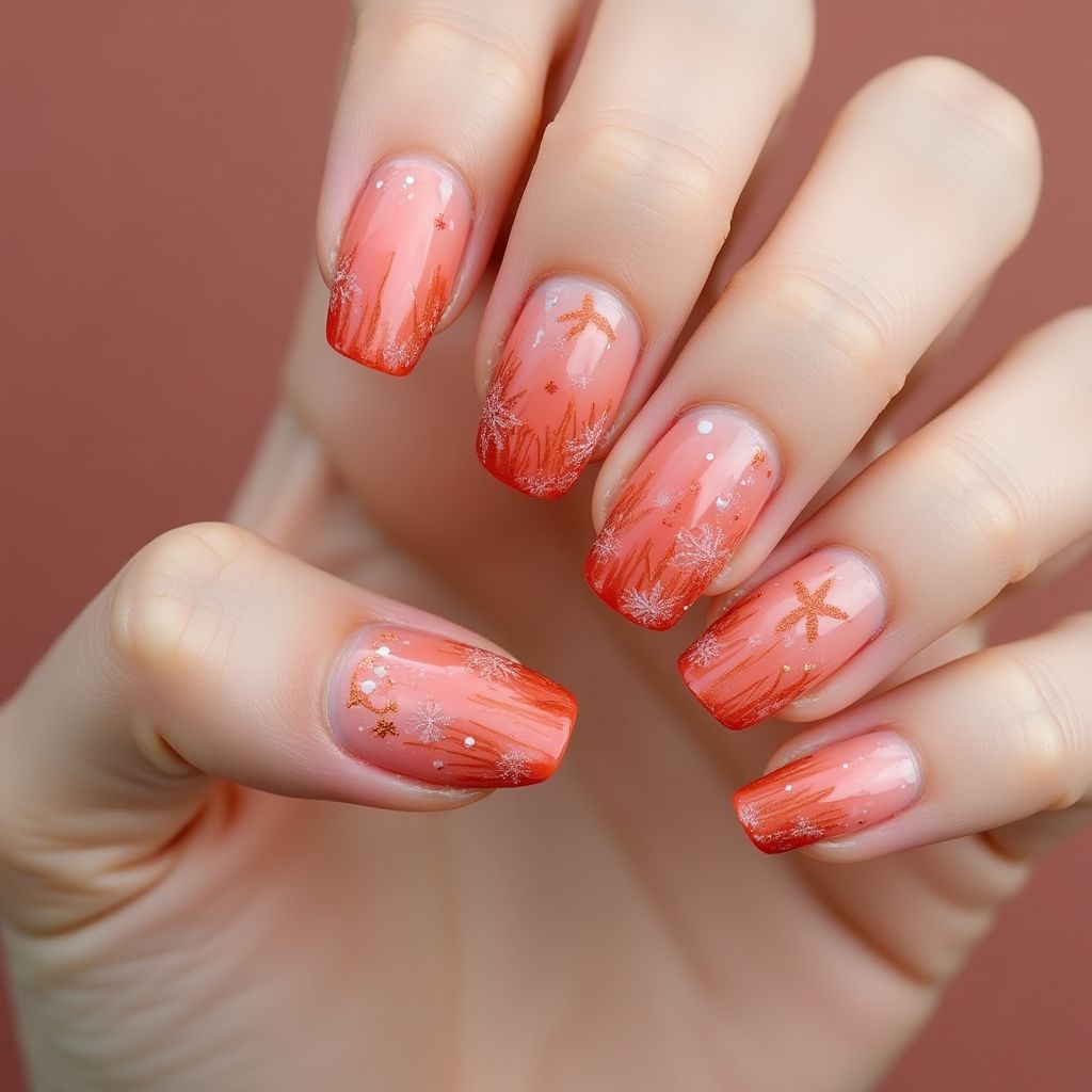 Coral Freehand Art Nail Design
