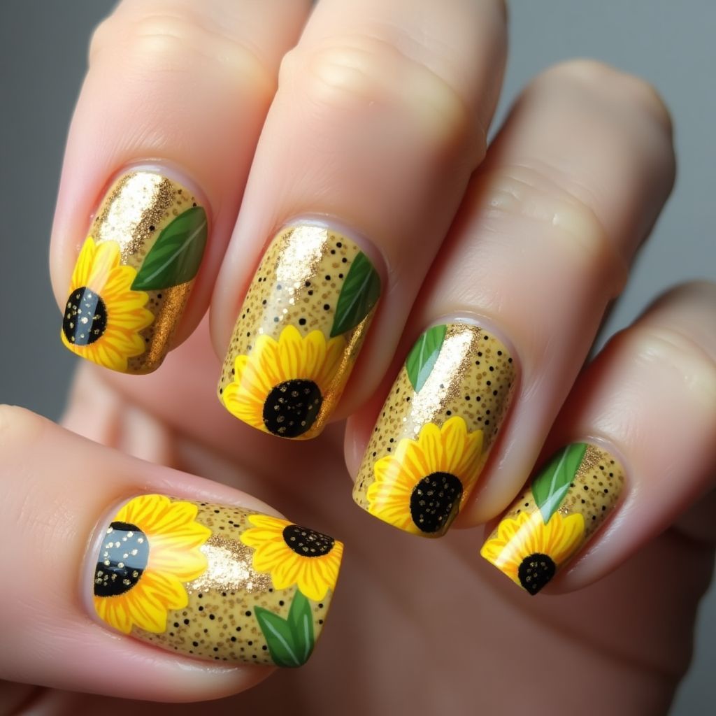Yellow Freehand Art Nail Design