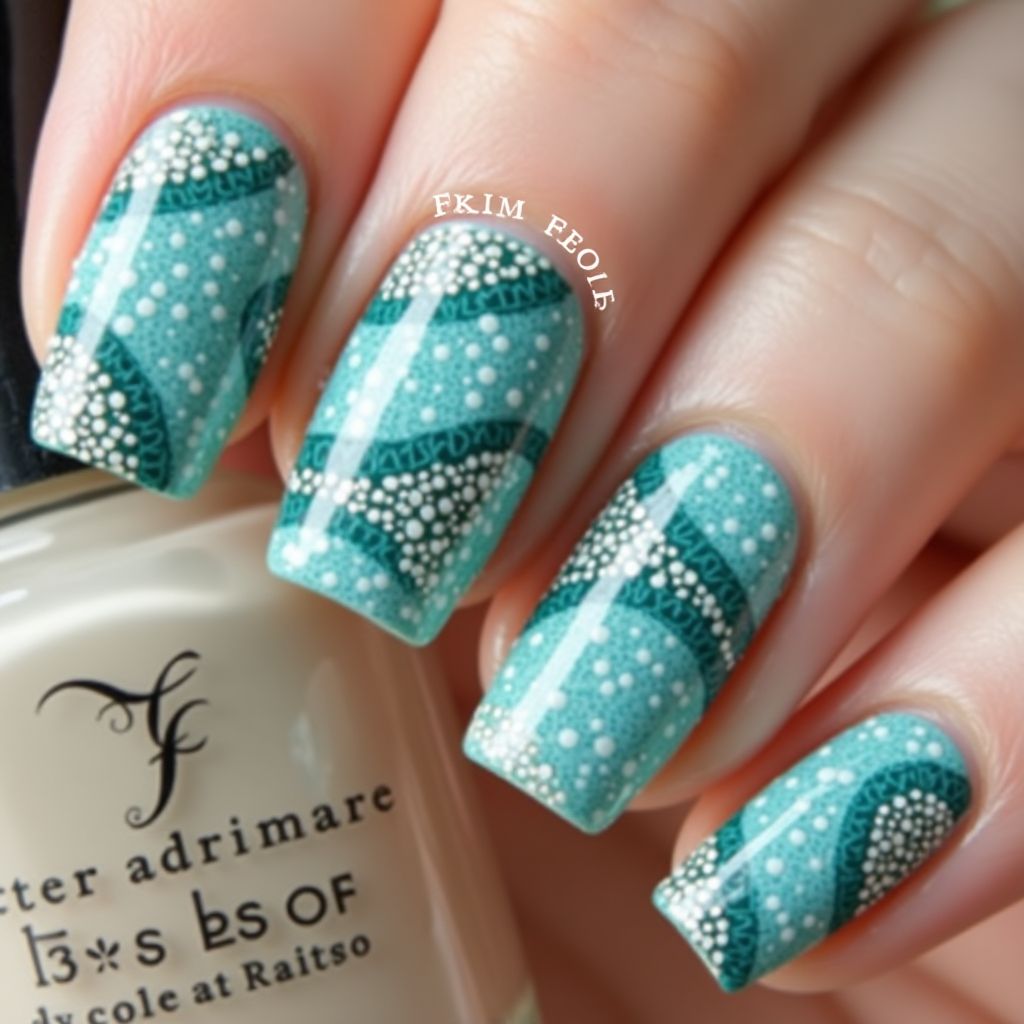 Turquoise Dotting Nail Design