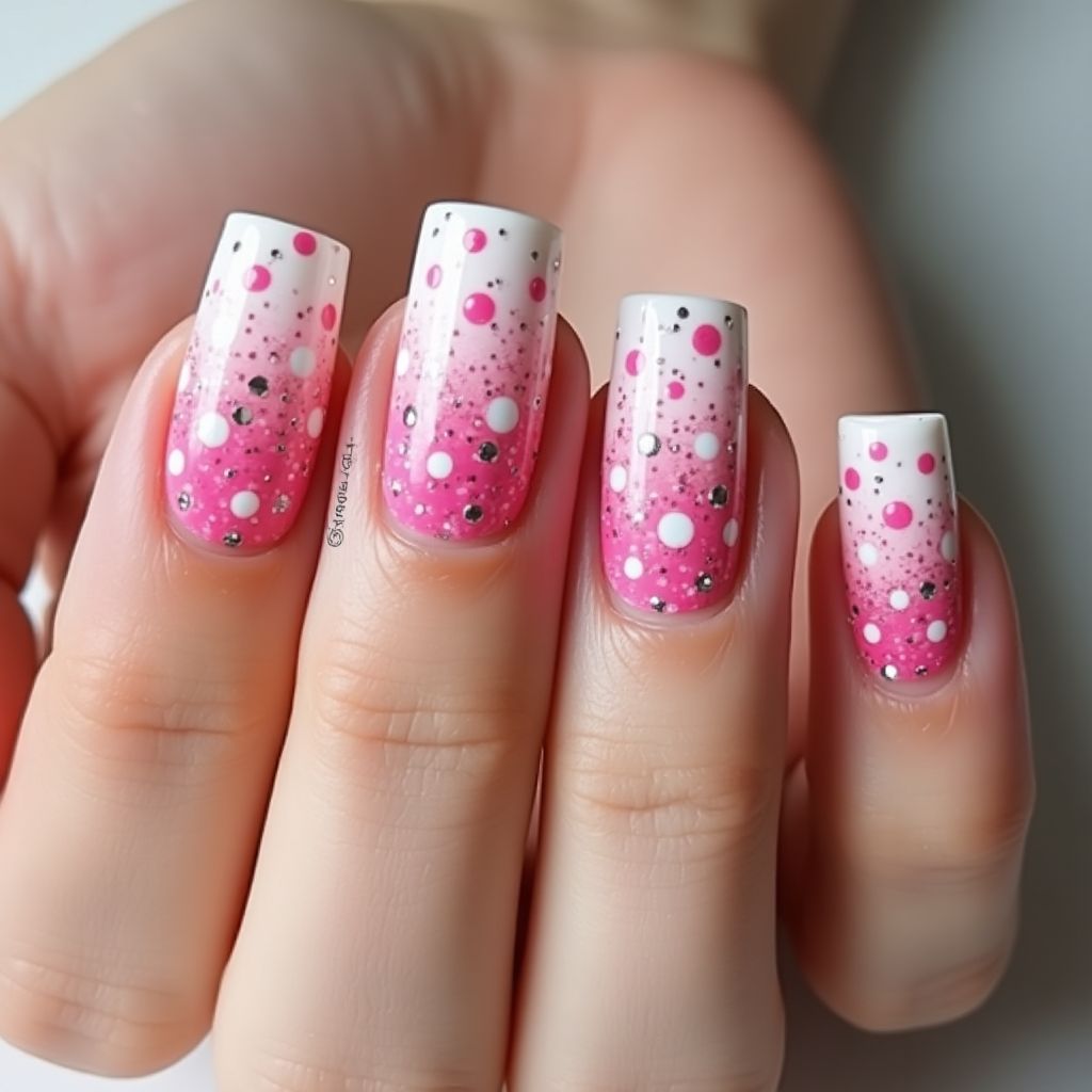 Pink Dotting Nail Design