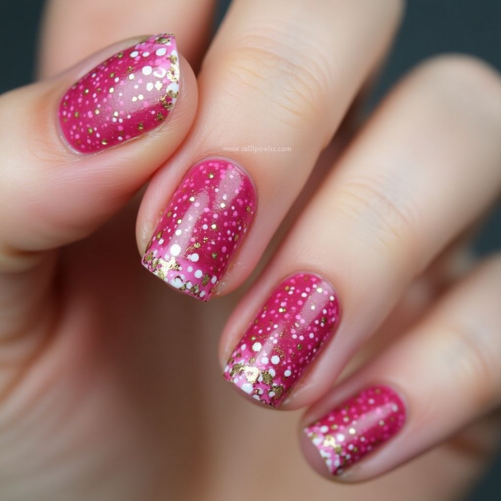 Fuchsia Dotting Nail Design
