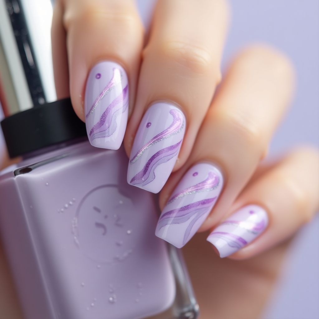 Pastel Purple Water Marbling Nail Design
