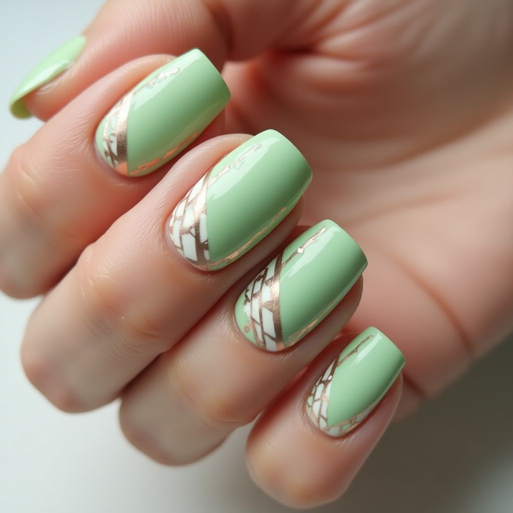 Pastel Green Stripes And Lines Nail Design
