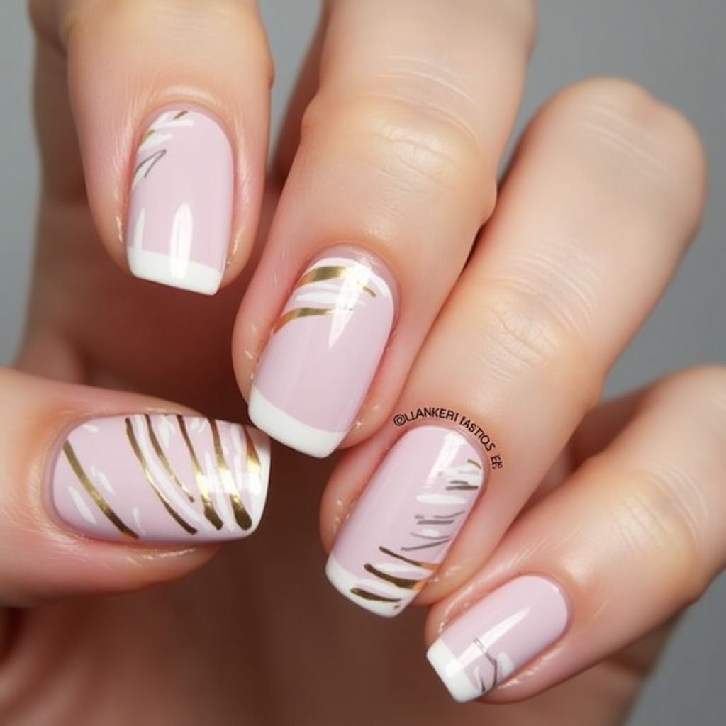 Baby Pink Stripes And Lines Nail Design