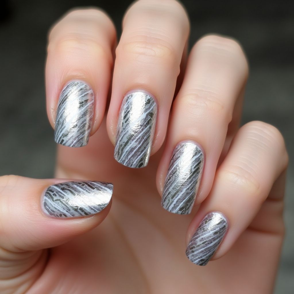 Silver Stripes And Lines Nail Design