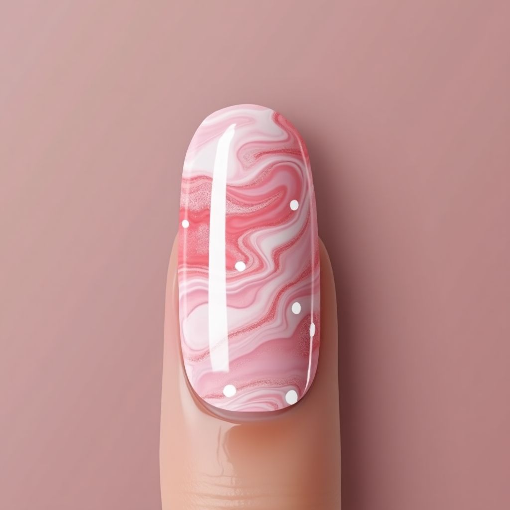 Baby Pink Water Marbling Nail Design