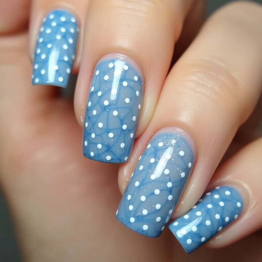 Sky Blue Dotting Nail Design