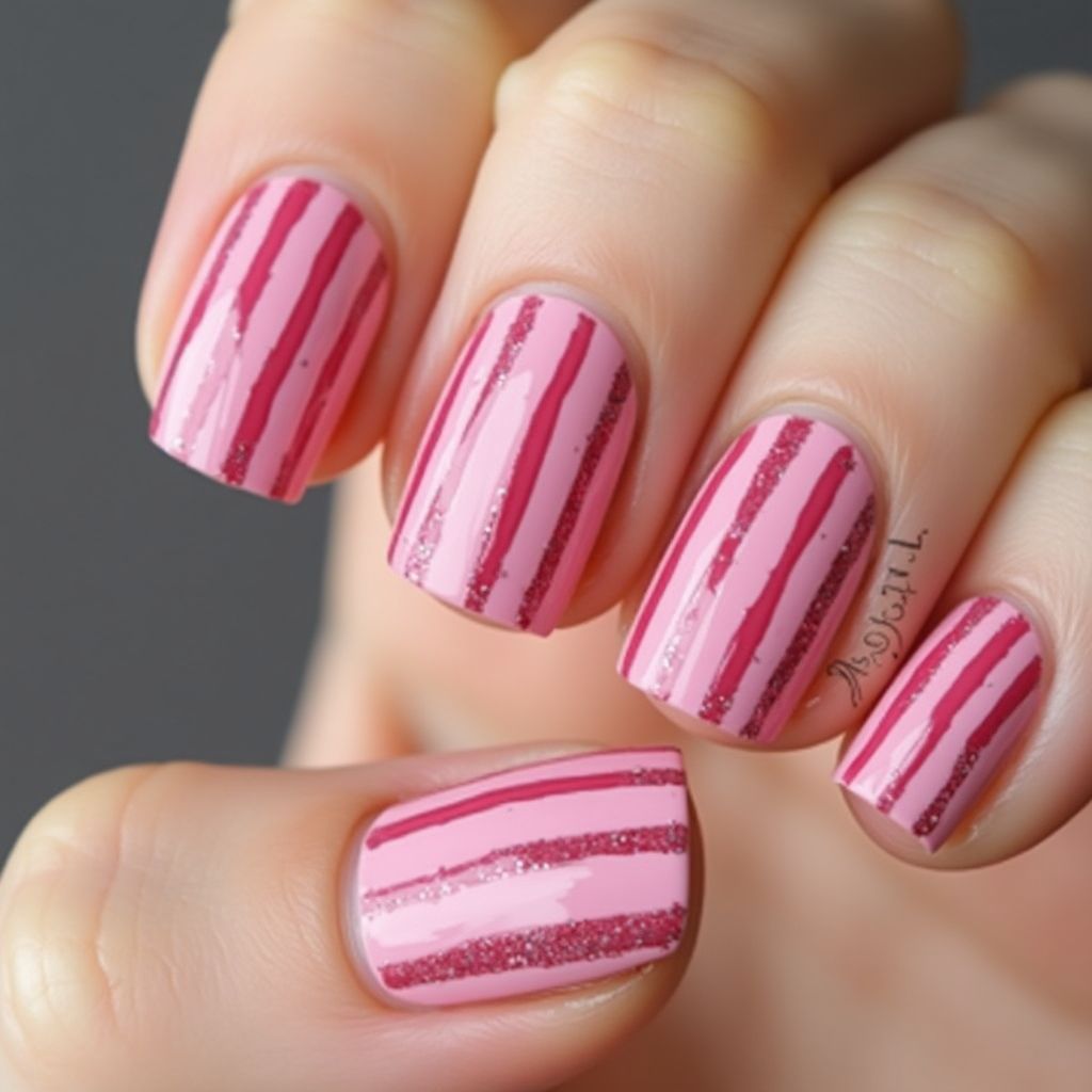 Pink Stripes And Lines Nail Design