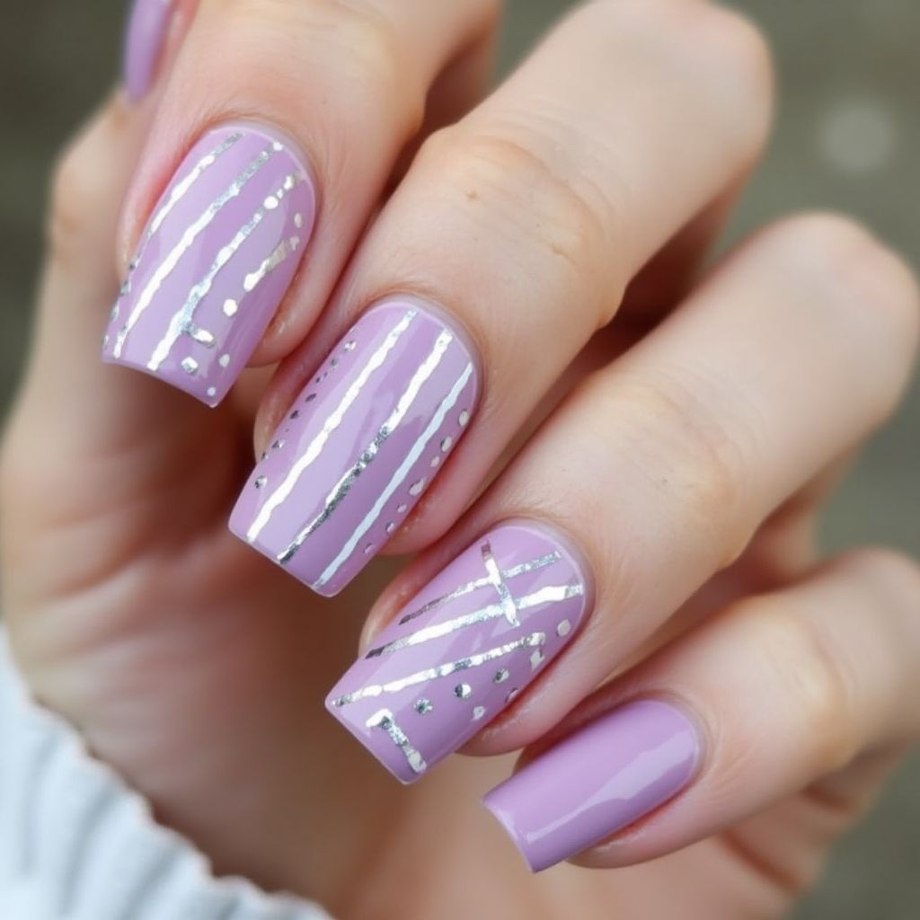 Pastel Purple Stripes And Lines Nail Design