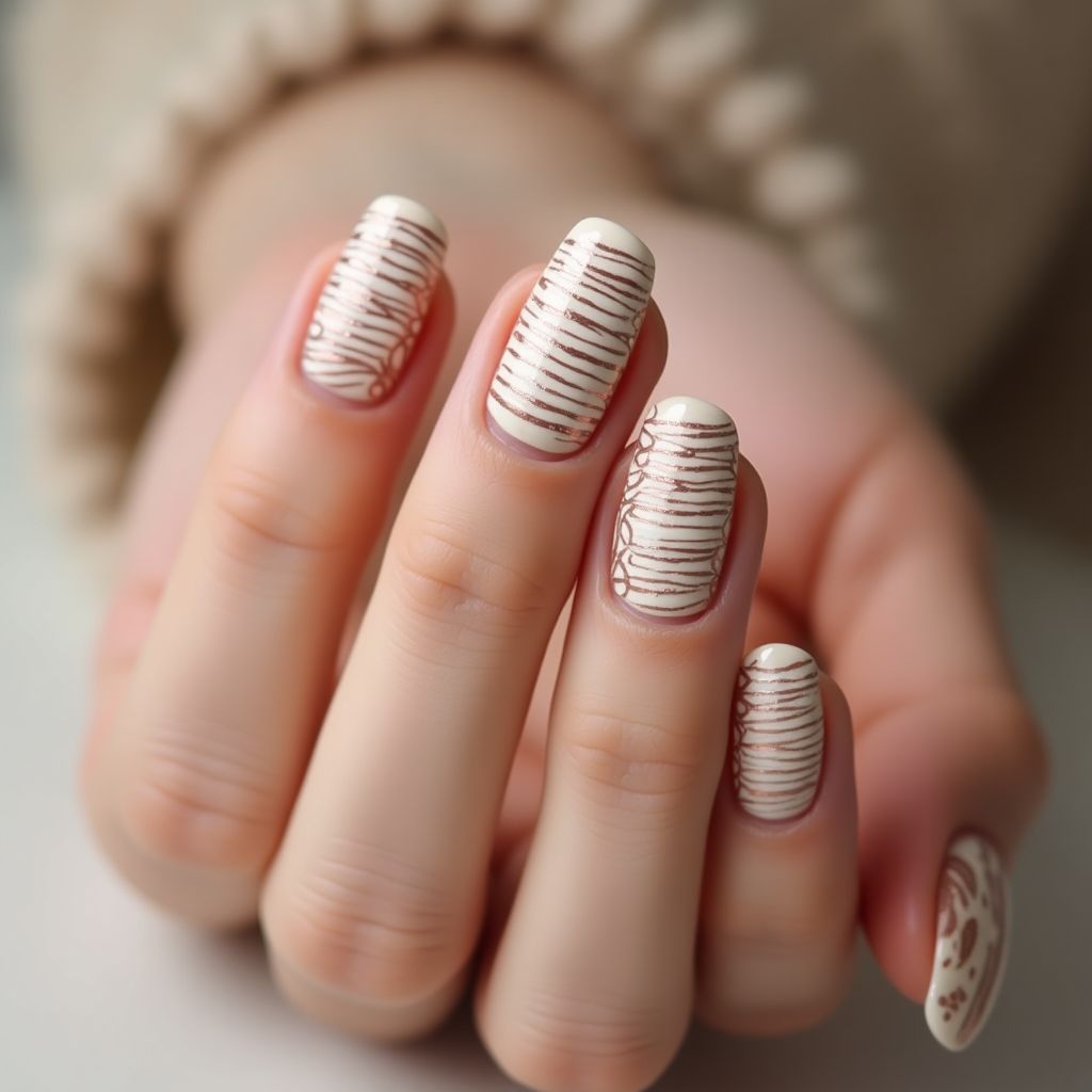 Nude Stripes and lines Nail Design