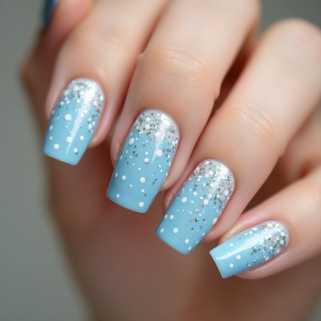 Sky blue Dotting Nail Design