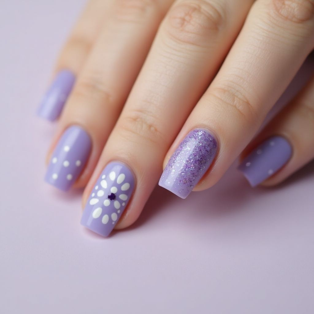 Lavender Dotting Nail Design