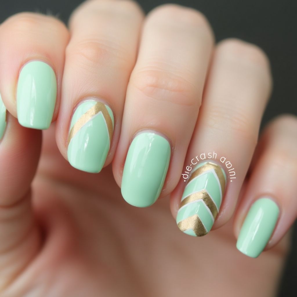 Mint Green Stripes And Lines Nail Design
