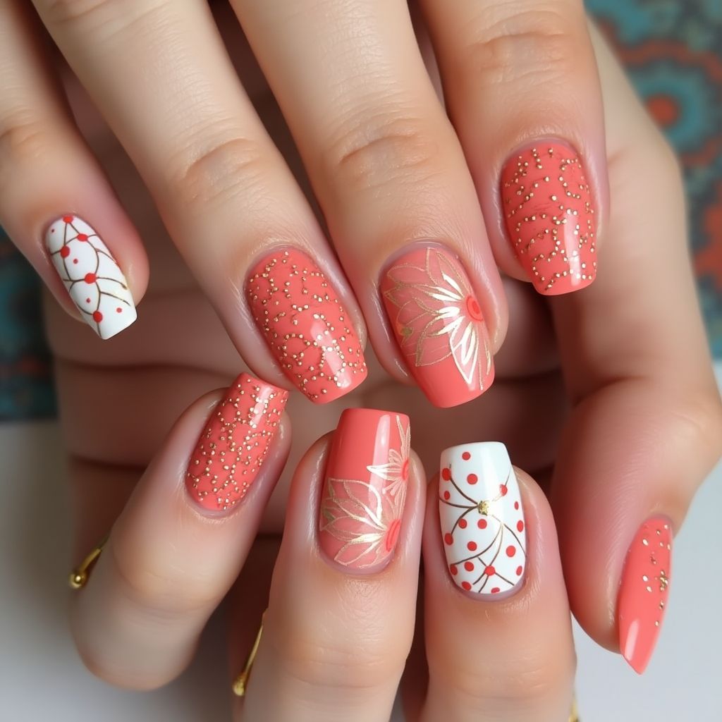 Coral Dotting Nail Design