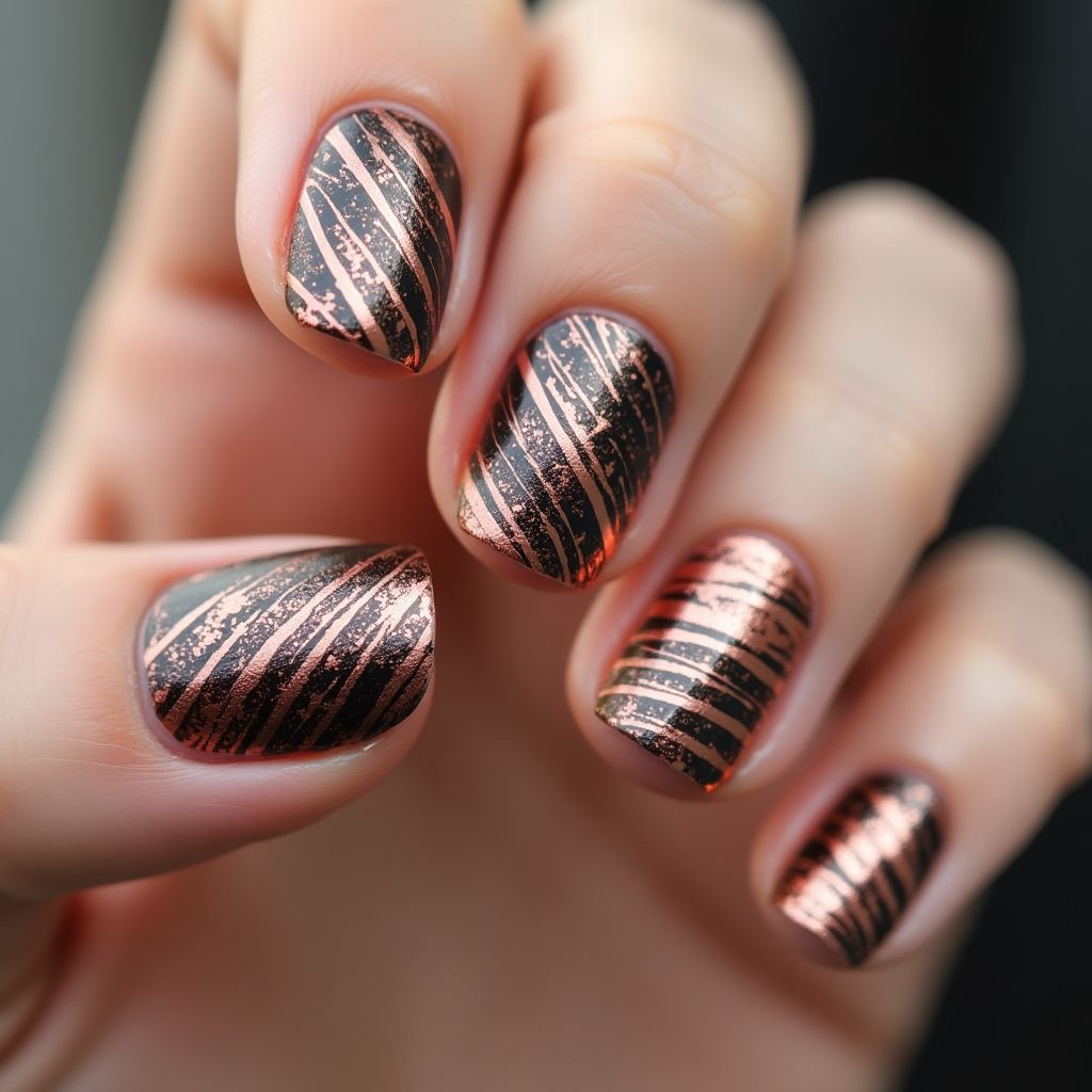 Copper Stripes And Lines Nail Design