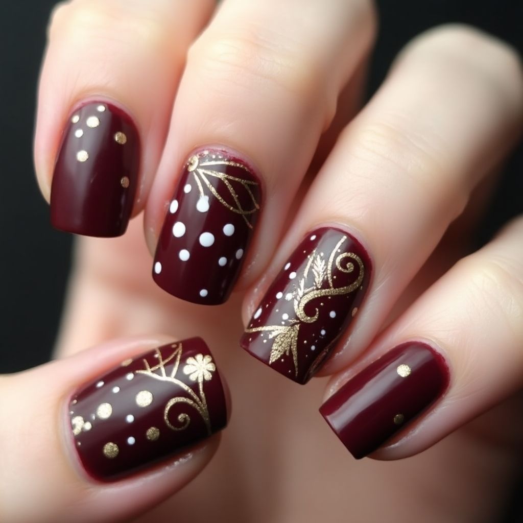 Wine Dotting Nail Design