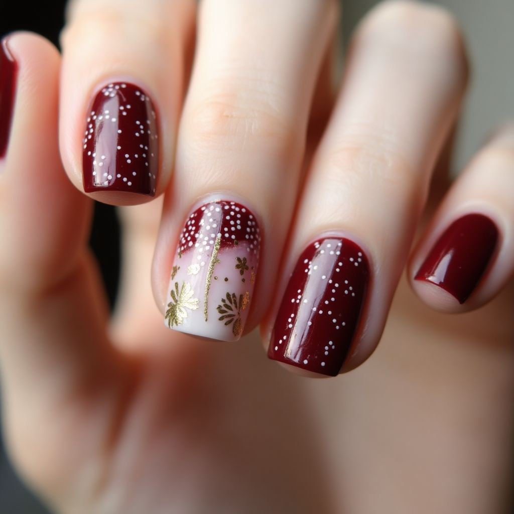 Burgundy Dotting Nail Design