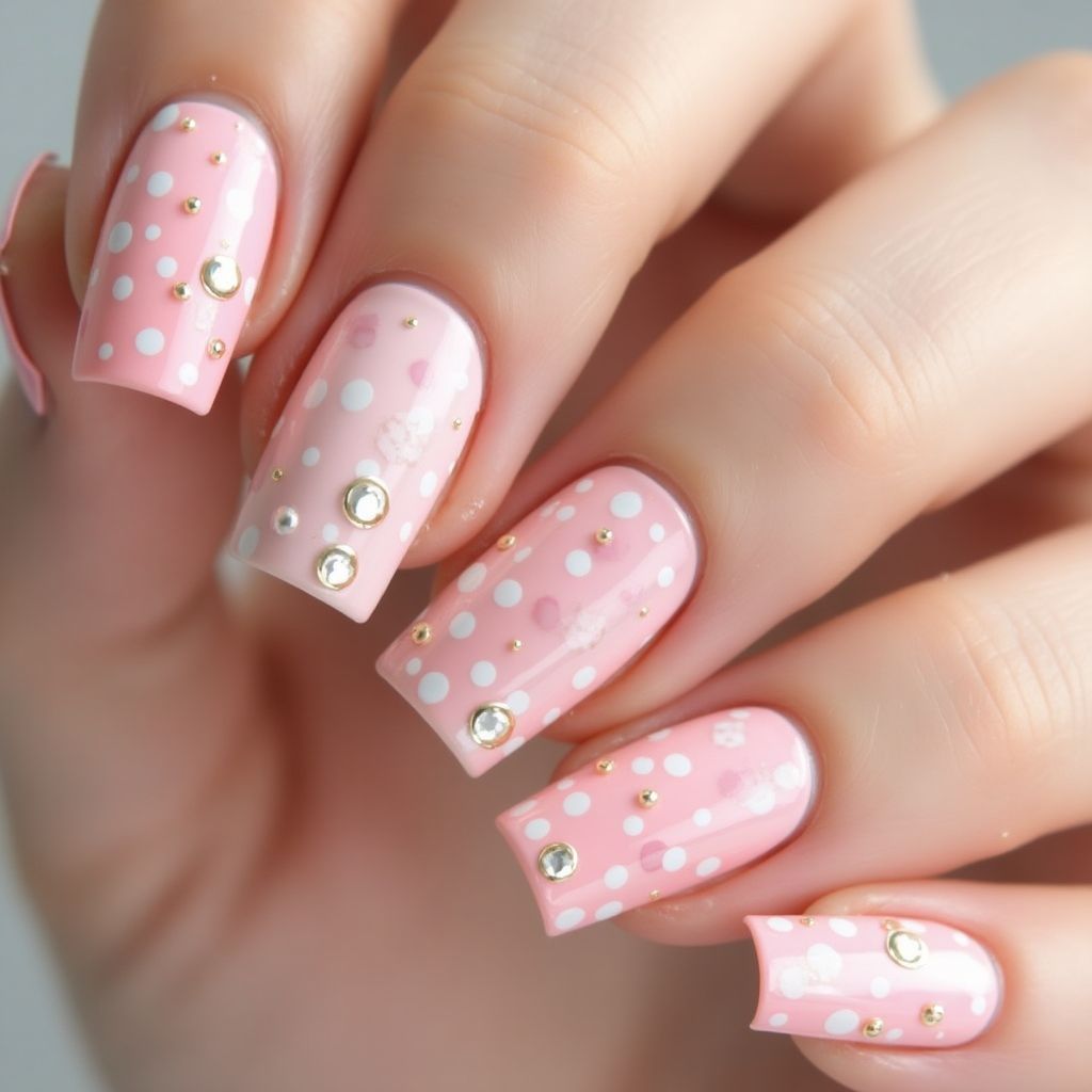 Baby Pink Dotting Nail Design