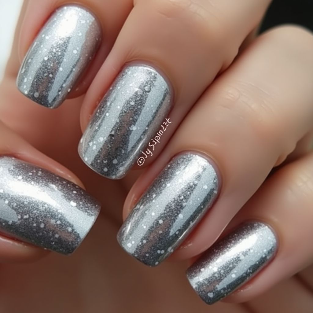 Silver Freehand Art Nail Design
