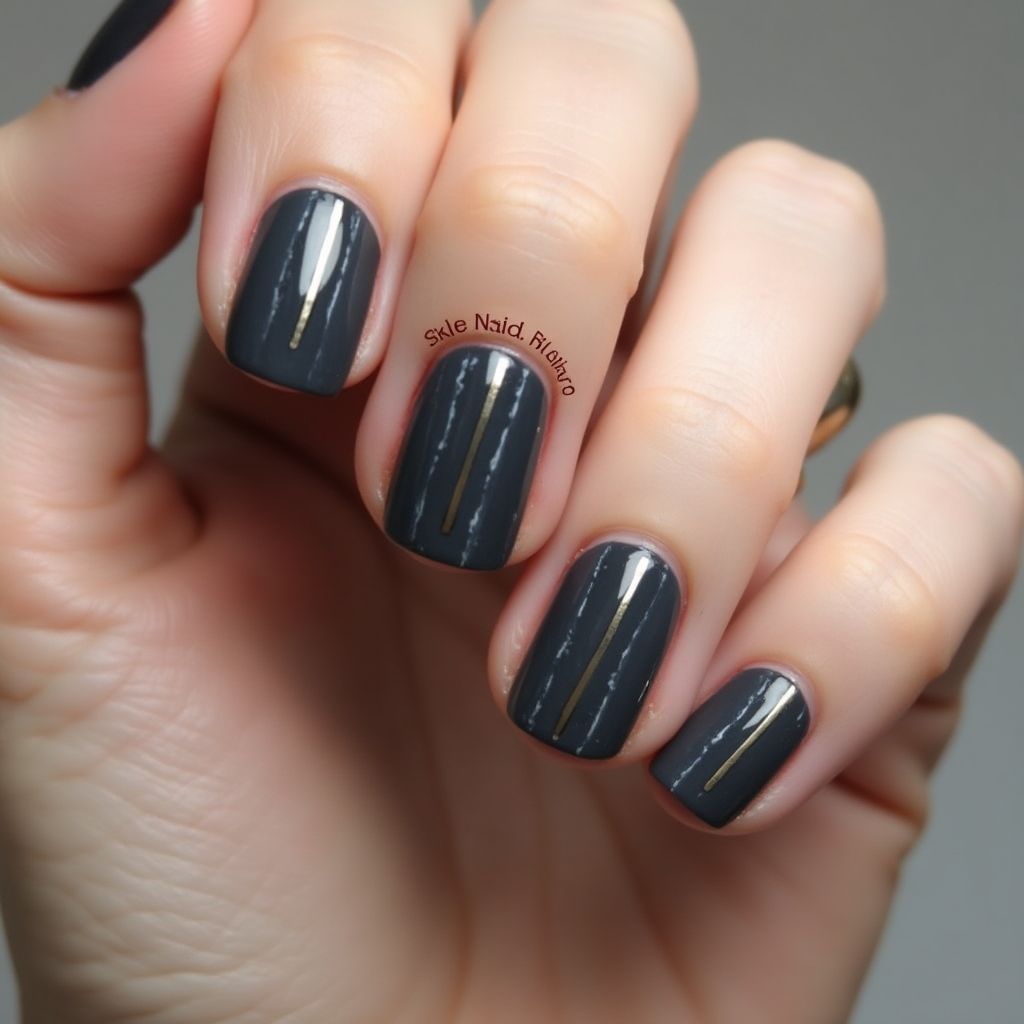 Charcoal gray Stripes and lines Nail Design