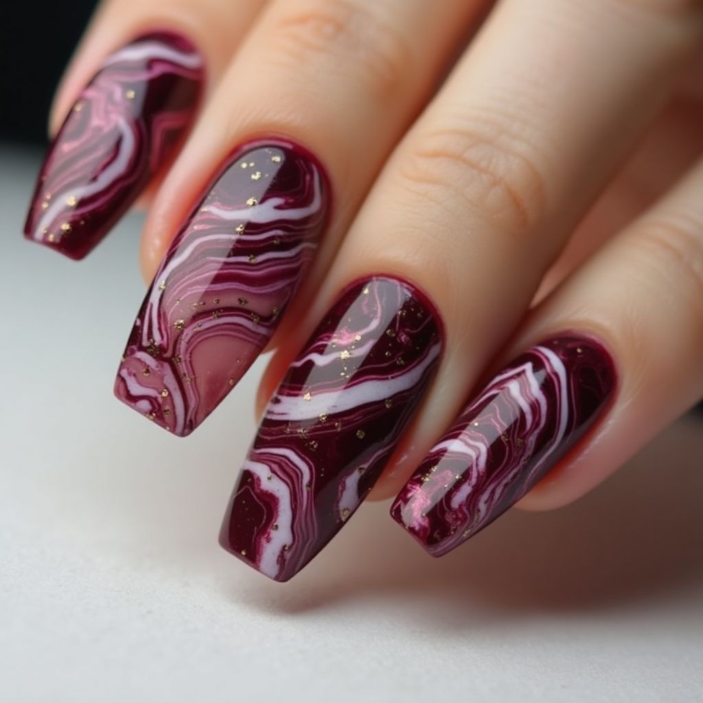 Wine Water marbling Nail Design