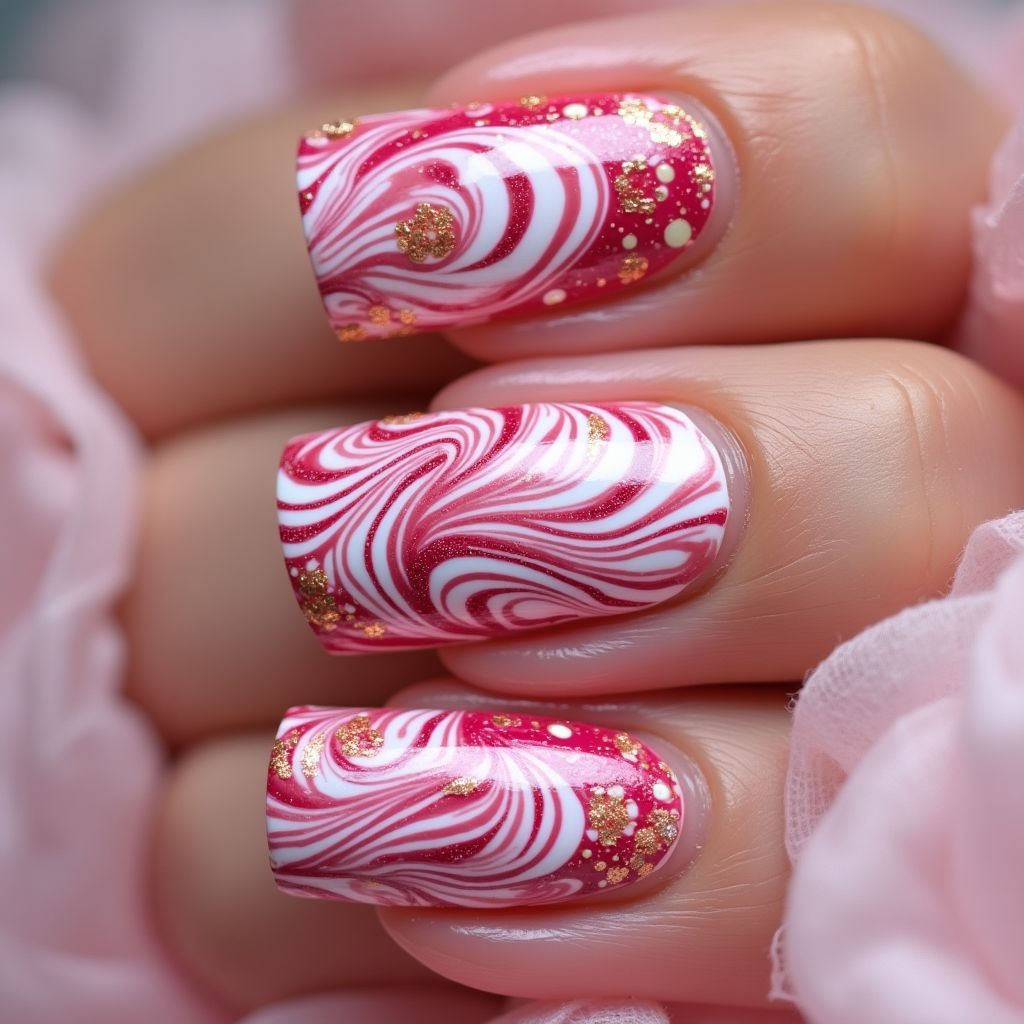 Fuchsia Water Marbling Nail Design