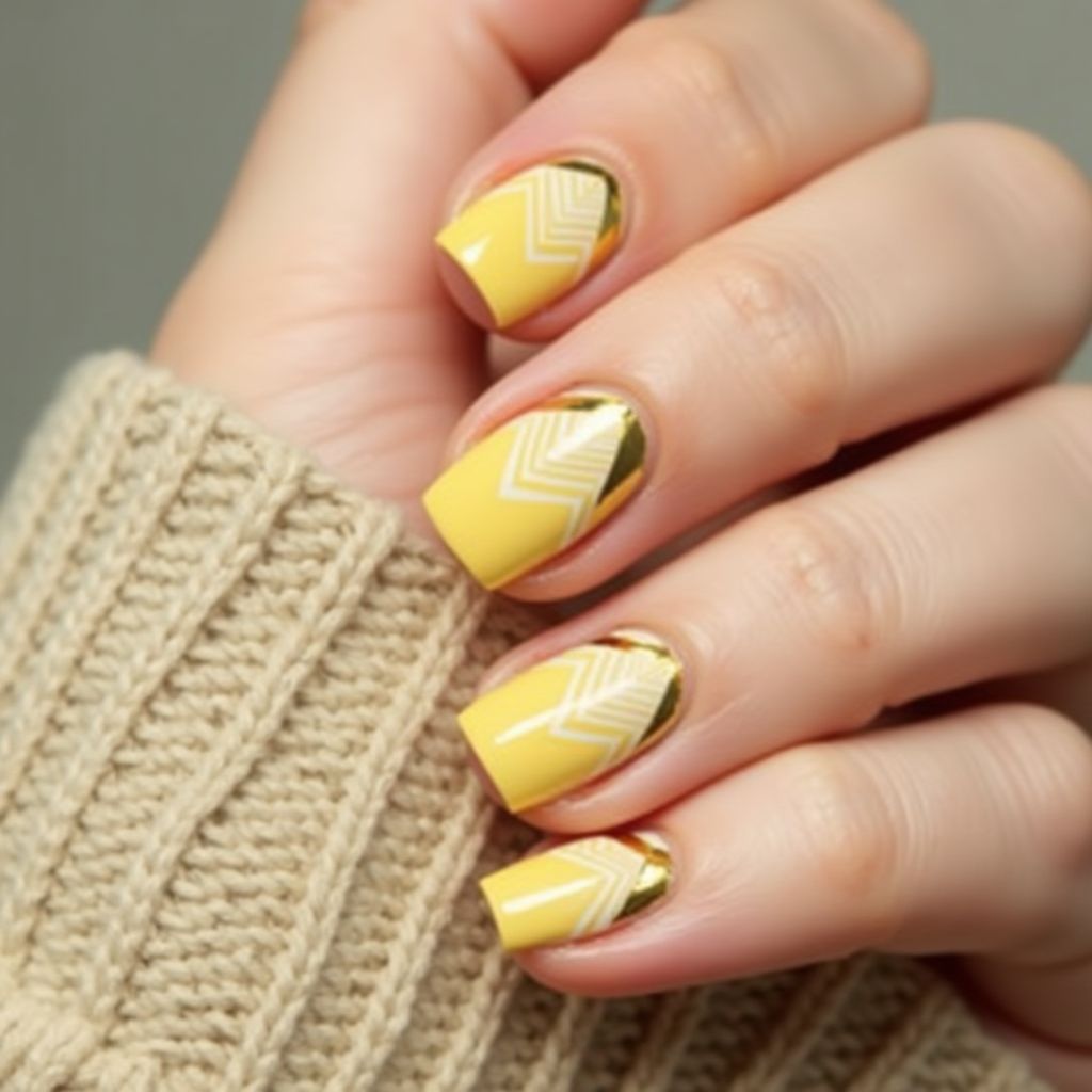 Pastel yellow Stripes and lines Nail Design