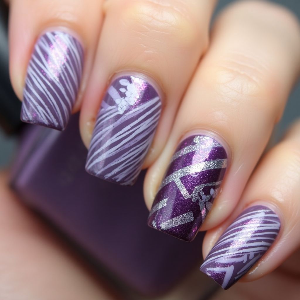 Purple Stripes And Lines Nail Design