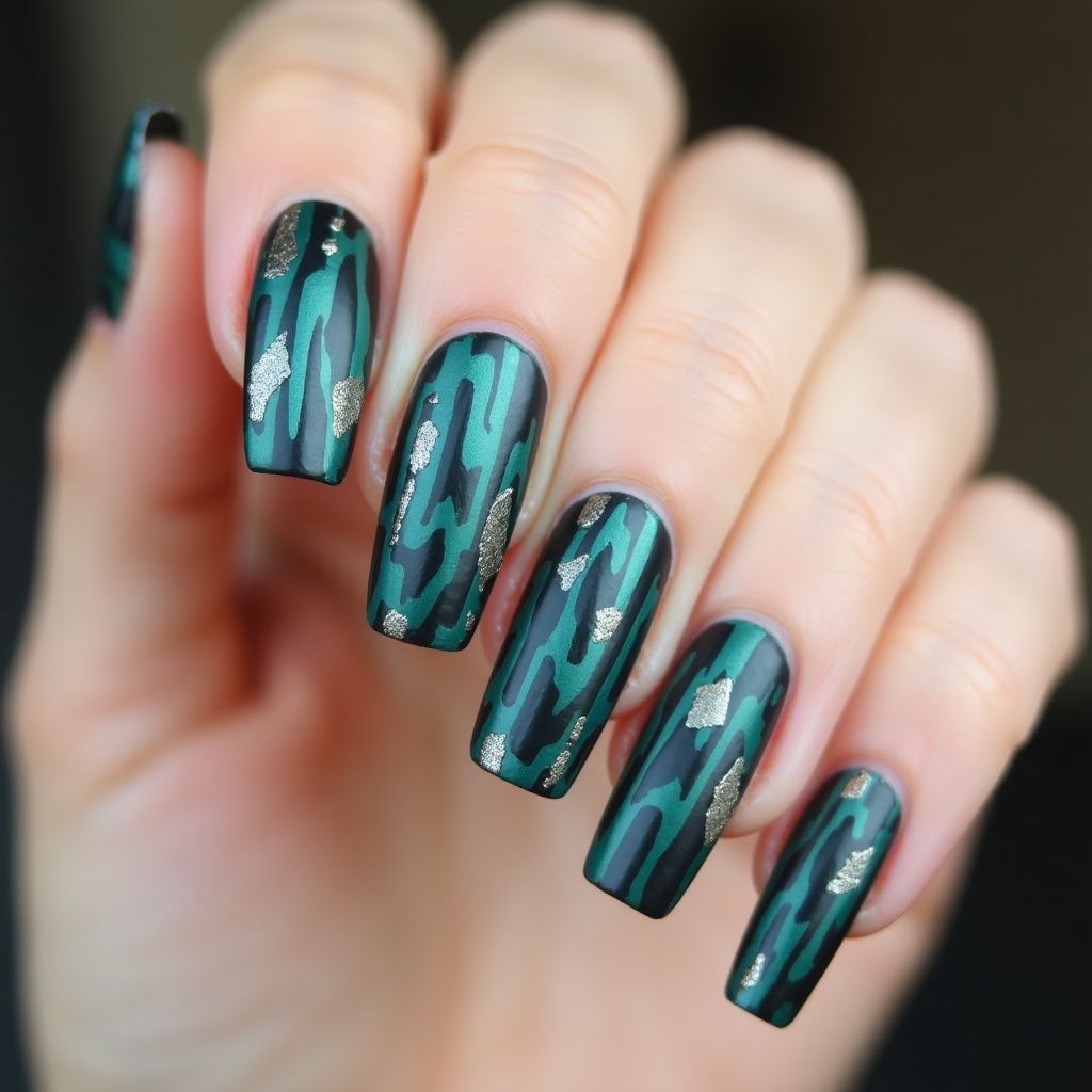 Teal Stripes And Lines Nail Design