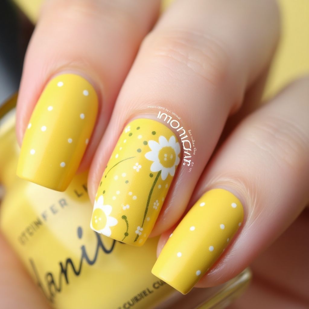 Pastel Yellow Dotting Nail Design