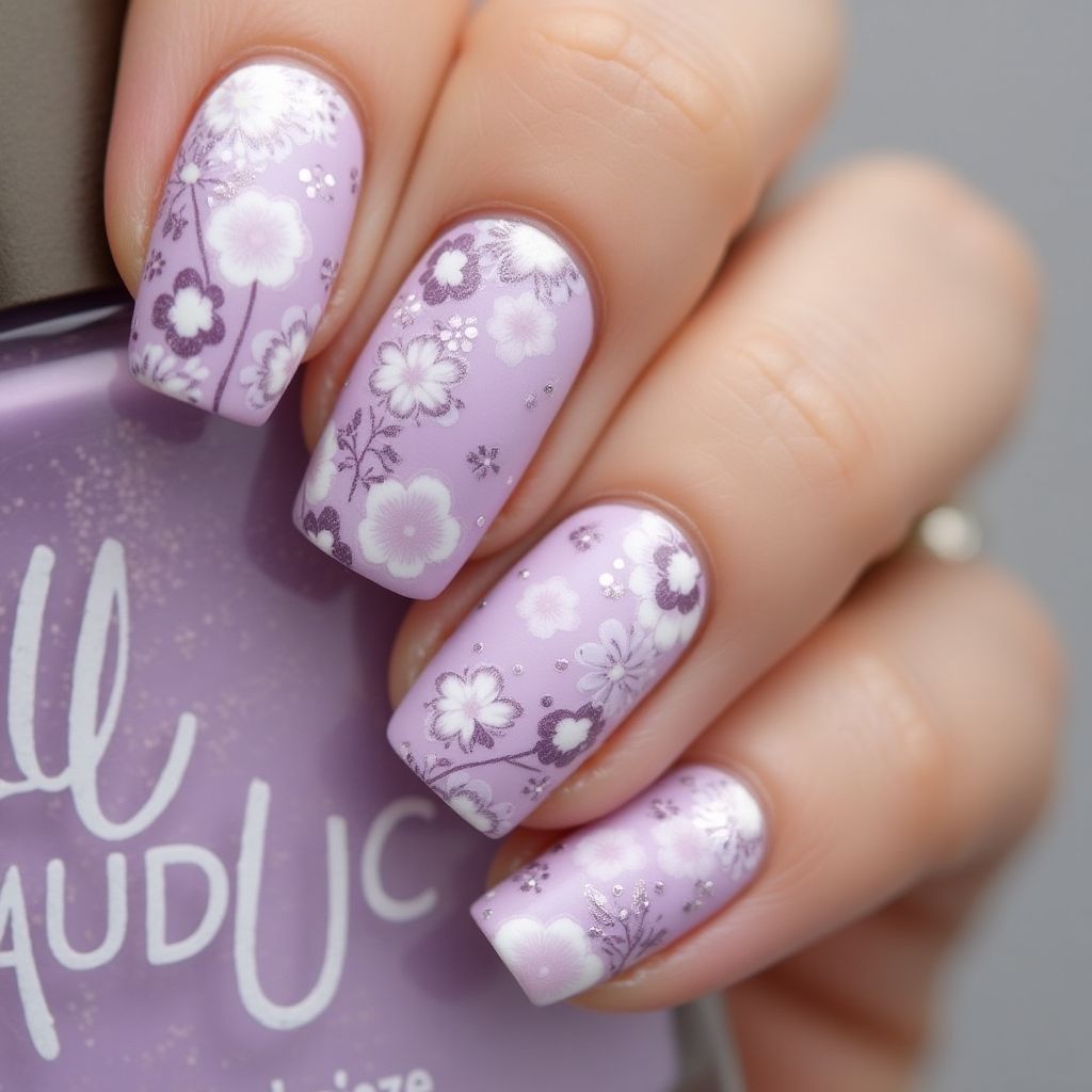 Pastel Purple Freehand Art Nail Design