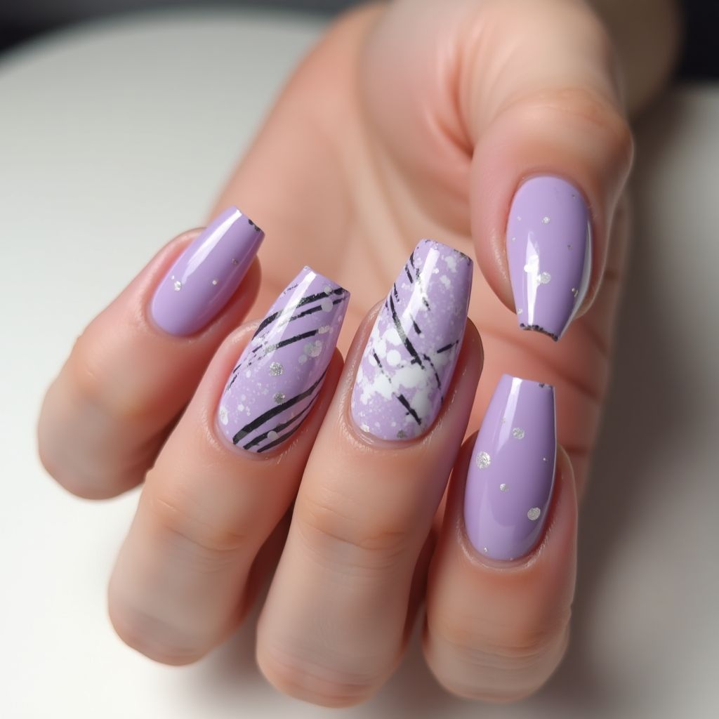 Pastel Purple Stripes And Lines Nail Design