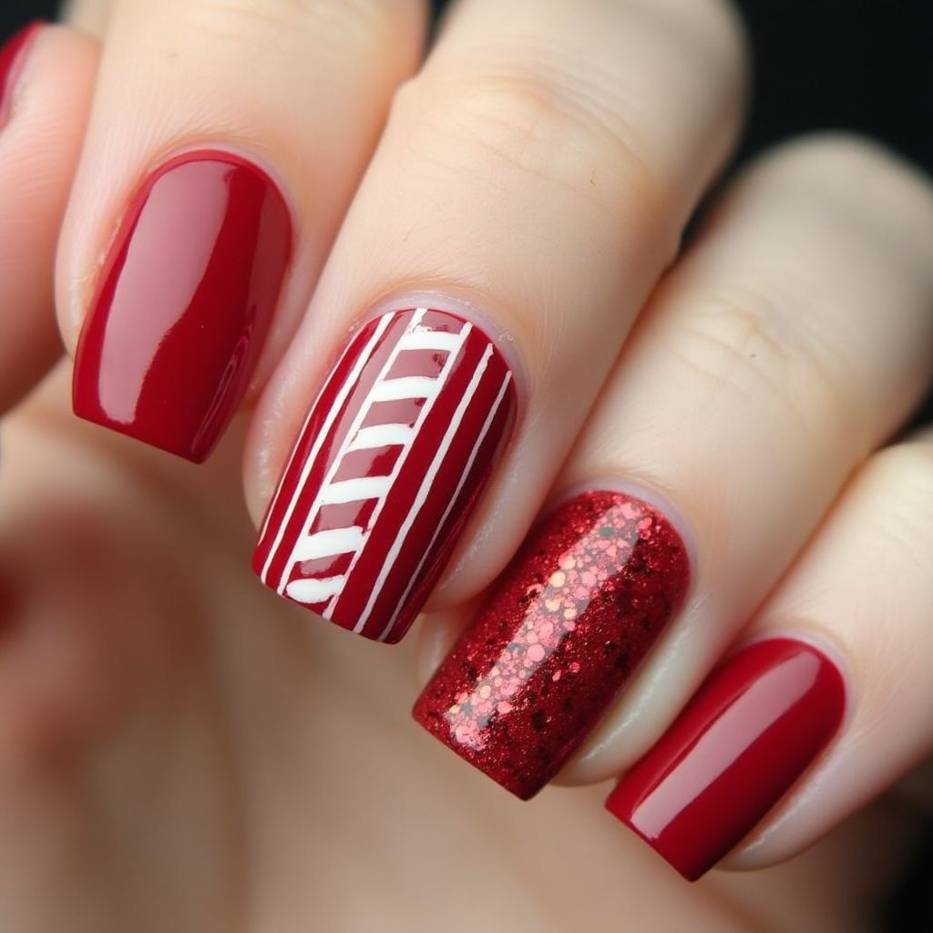 Red Stripes And Lines Nail Design