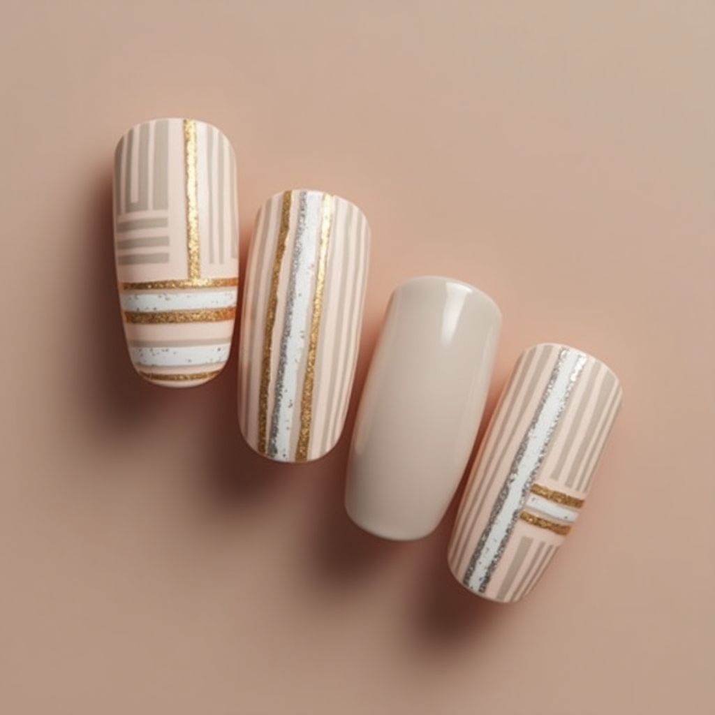Nude Stripes And Lines Nail Design