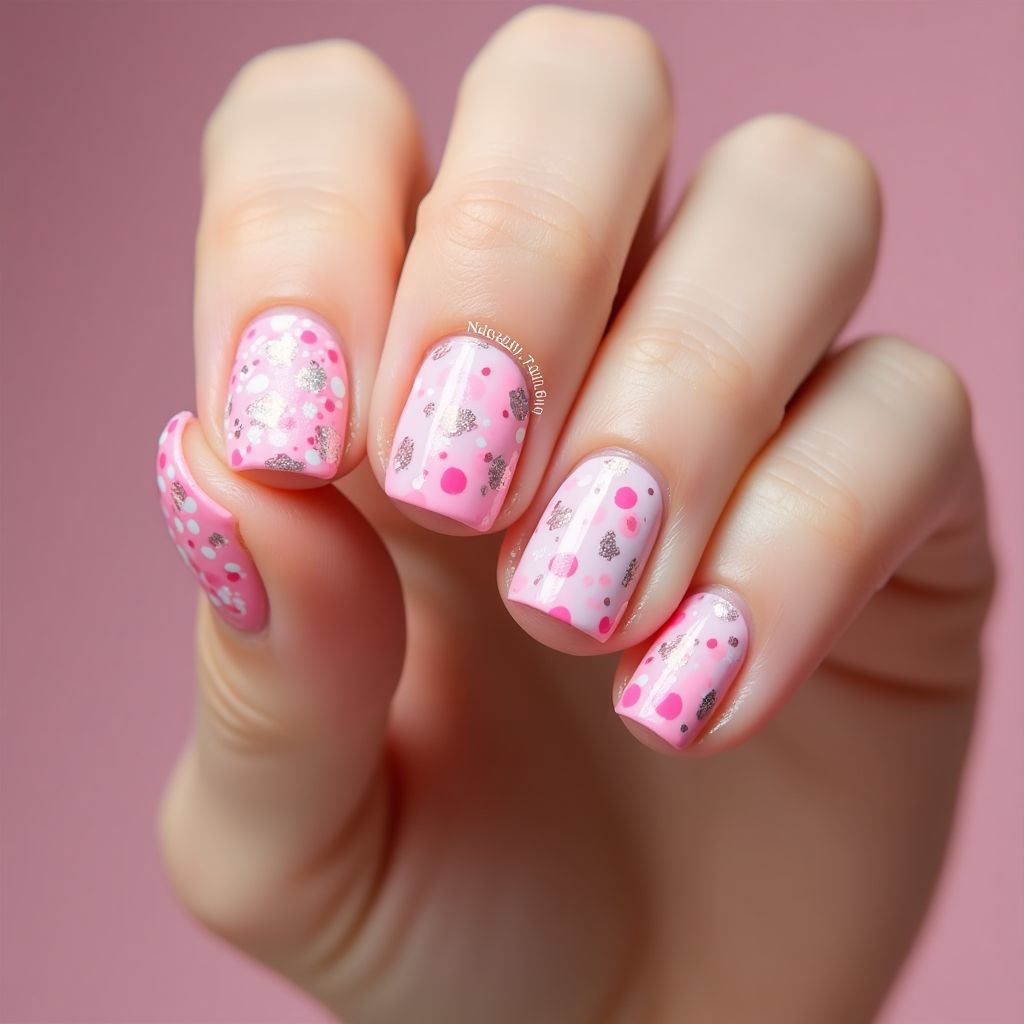 Pink Dotting Nail Design