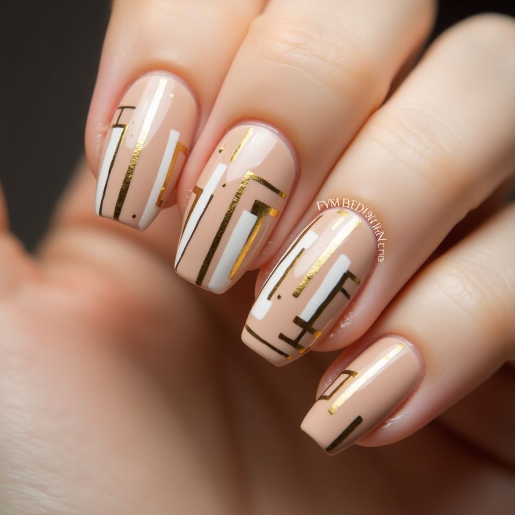 Tan Stripes And Lines Nail Design