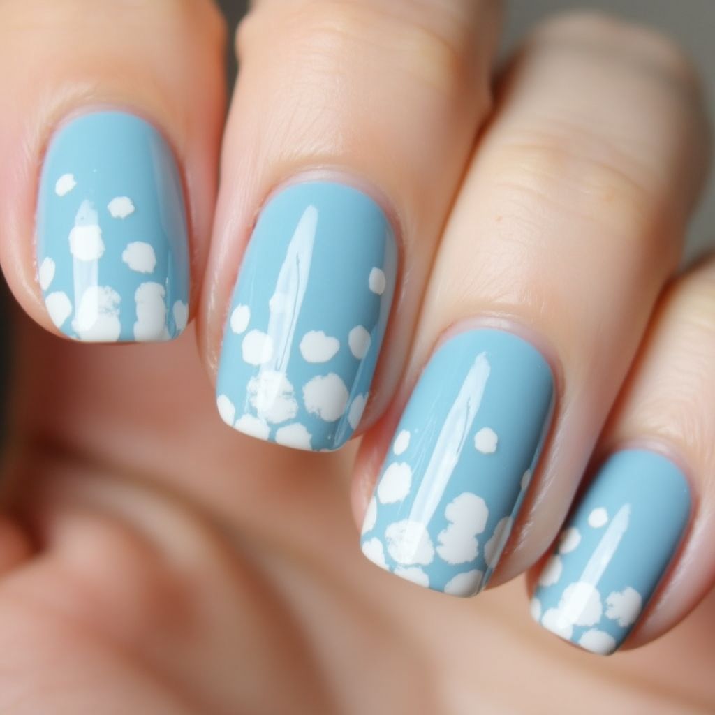 Baby Blue Dotting Nail Design