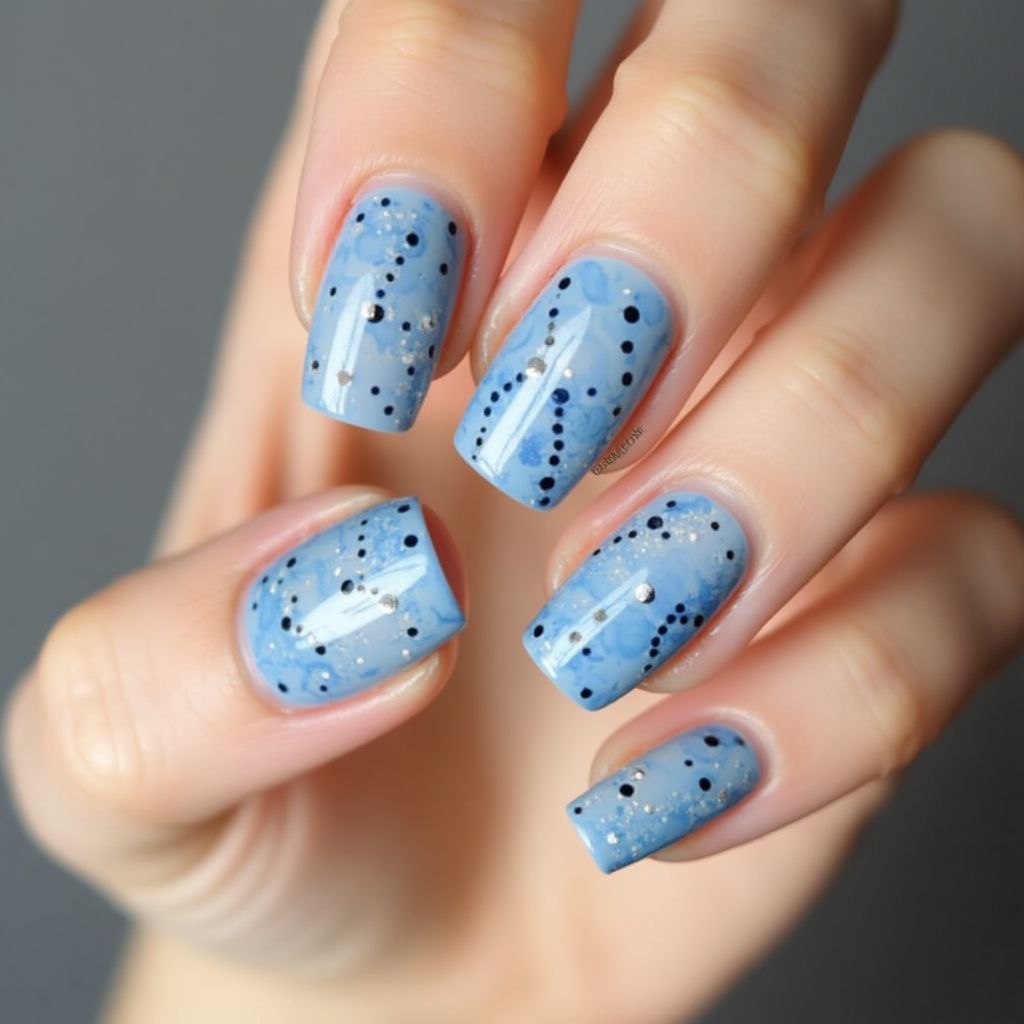 Sky Blue Dotting Nail Design
