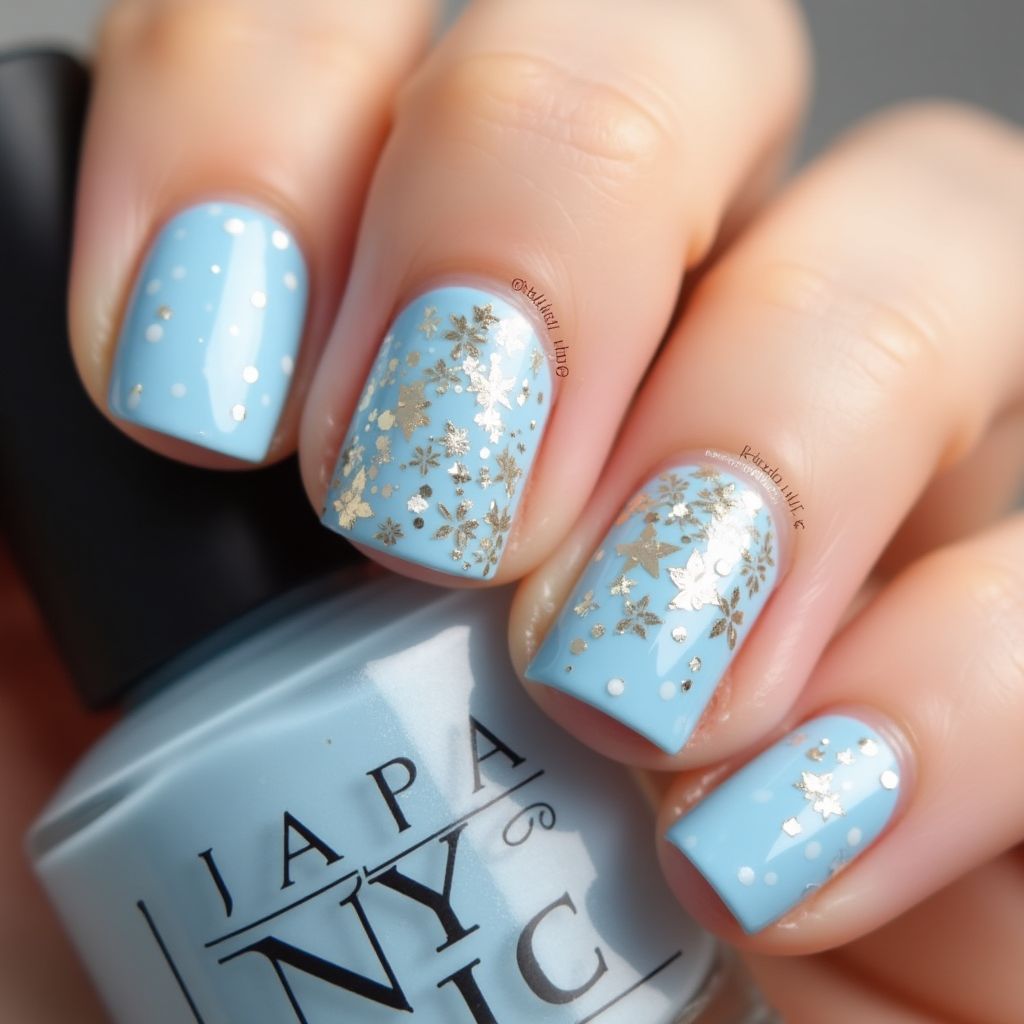Baby Blue Freehand Art Nail Design